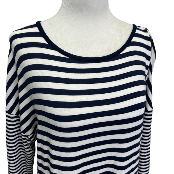 Olsen Europe Navy/White Stripe Round Neck T-shirt Top Size M - Picture 4 of 12